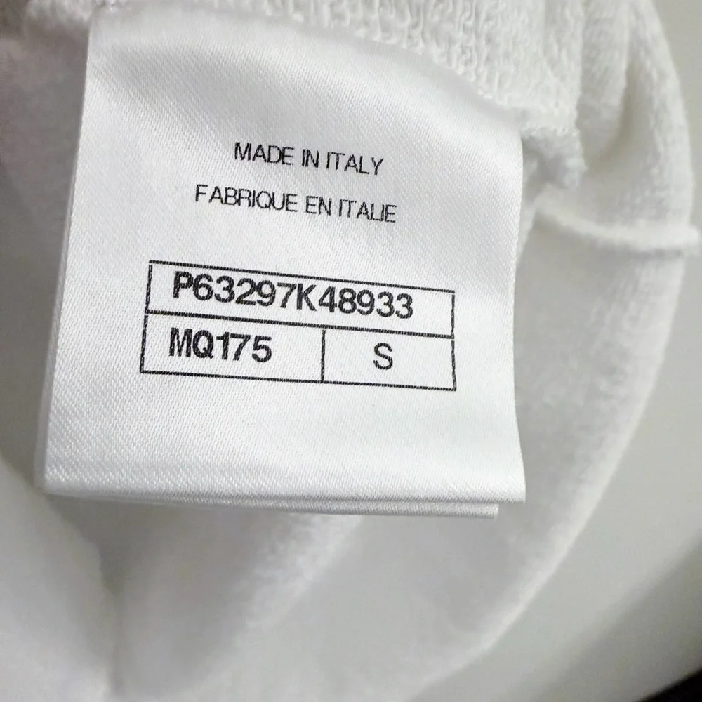 Authentic CHANEL 20P White Hoodie Sweatshirt with Black Graphic Logo Collage